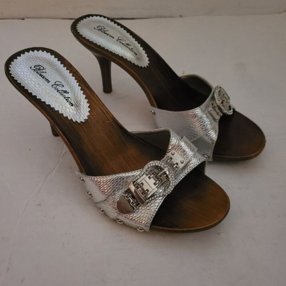 High heels shoes sexy silver  buckle faux leather rhinestones size 8.5